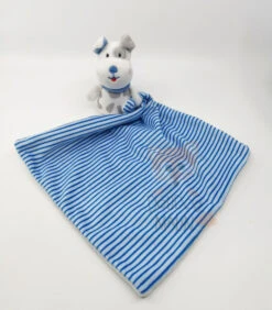 Shima - Mini Peluche Chien Avec Doudou Bleu Blanc Rayé 30 Cm