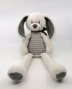 Tape à L'oeil - Peluche Doudou Lapin Beige Blanc Gris écharpe 40 Cm