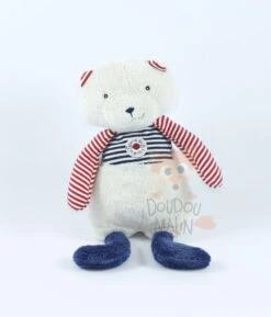 Terre De Marins Doudou Peluche Ours Beige Bleu Rouge Rayé