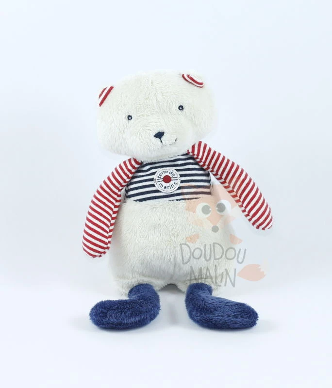 Terre De Marins Doudou Peluche Ours Beige Bleu Rouge Rayé 1 Terre De Marins Doudou Peluche Ours Beige Bleu Rouge Rayé