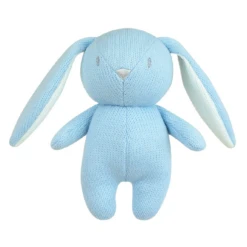 Jemini - Tricotou - Mini Peluche Tricot Avec Hochet - Lapin Bleu 20 Cm