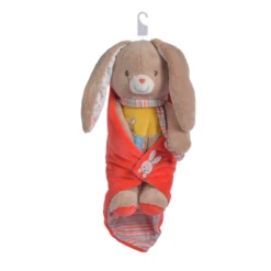 Nicotoy Twiny Peluche Couverture Lapin Beige Rouge
