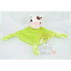 Carré Blanc Doudou Vache Plat Losange Vert Marron Rose Blanc 3 Noeuds